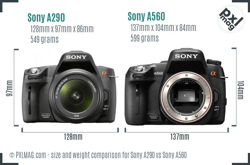 Sony A290 vs Sony A560 size comparison