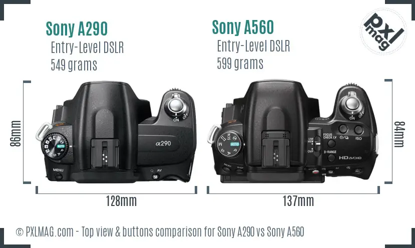 Sony A290 vs Sony A560 top view buttons comparison