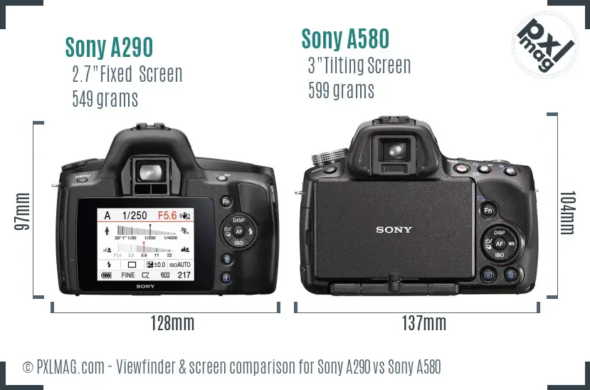 Sony A290 vs Sony A580 Screen and Viewfinder comparison