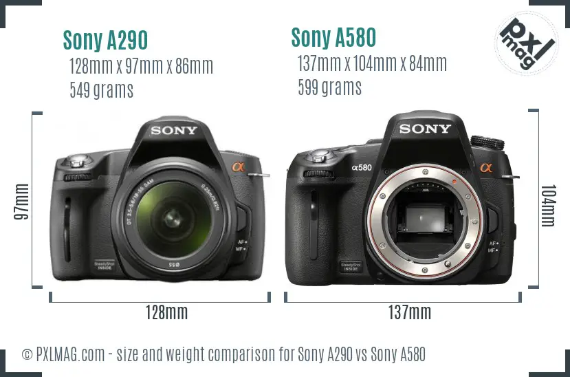 Sony A290 vs Sony A580 size comparison