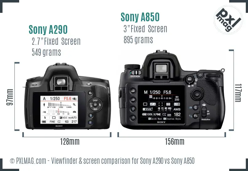 Sony A290 vs Sony A850 Screen and Viewfinder comparison