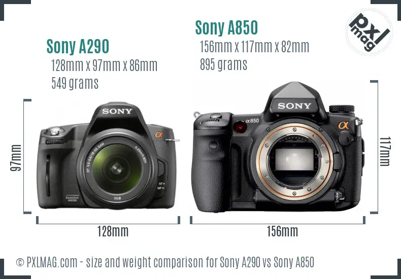 Sony A290 vs Sony A850 size comparison