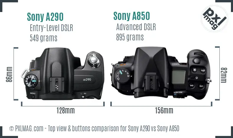 Sony A290 vs Sony A850 top view buttons comparison