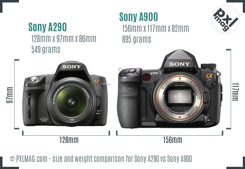 Sony A290 vs Sony A900 size comparison