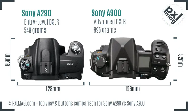 Sony A290 vs Sony A900 top view buttons comparison