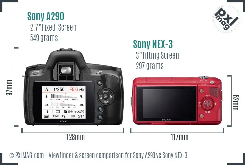 Sony A290 vs Sony NEX-3 Screen and Viewfinder comparison