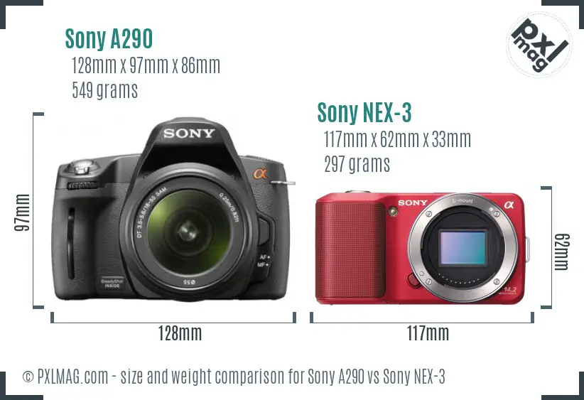Sony A290 vs Sony NEX-3 size comparison