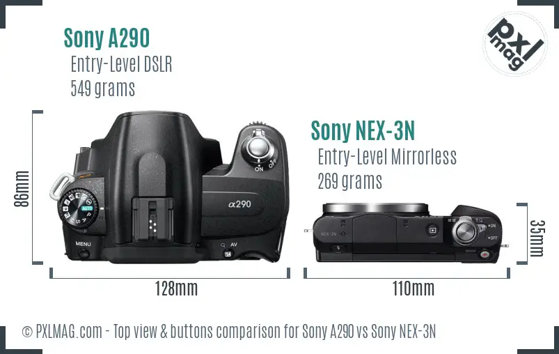 Sony A290 vs Sony NEX-3N top view buttons comparison