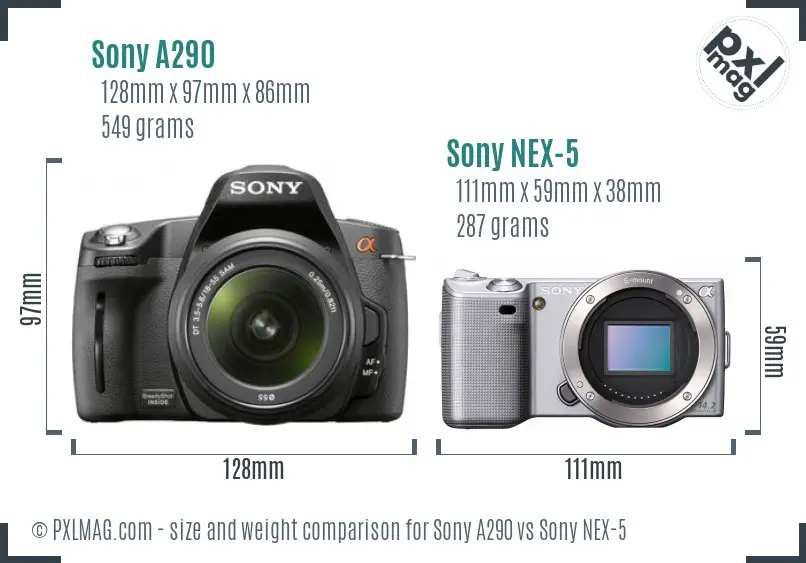 Sony A290 vs Sony NEX-5 size comparison