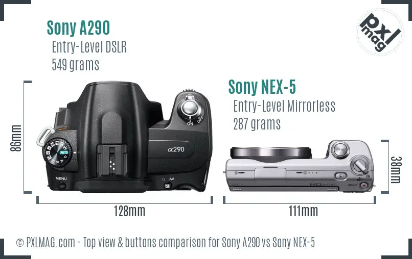 Sony A290 vs Sony NEX-5 top view buttons comparison