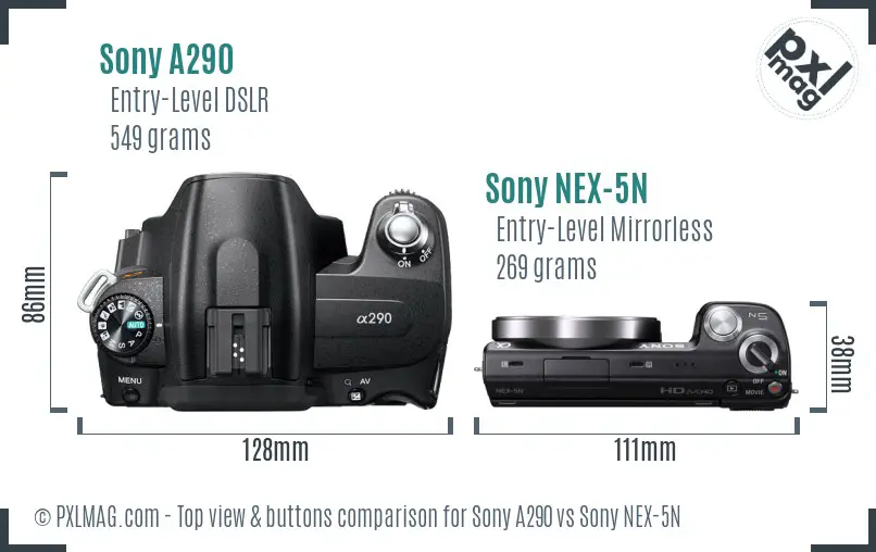 Sony A290 vs Sony NEX-5N top view buttons comparison