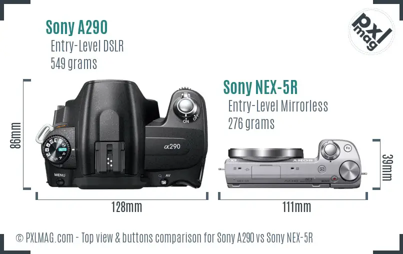 Sony A290 vs Sony NEX-5R top view buttons comparison