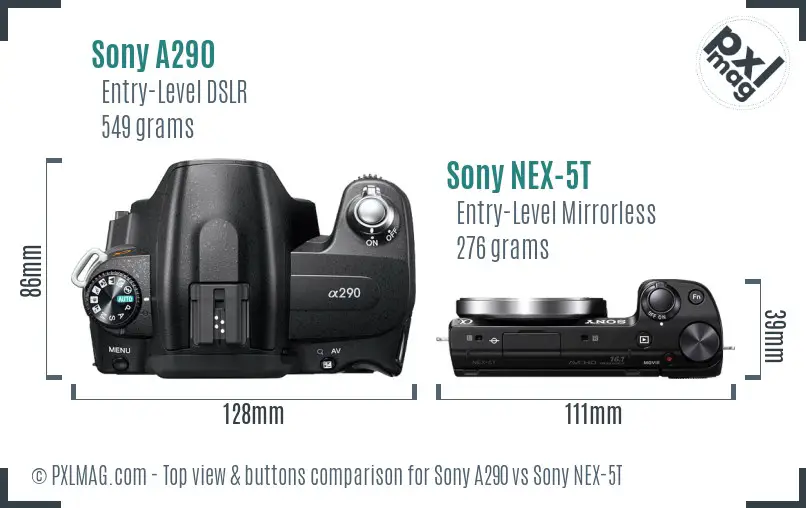 Sony A290 vs Sony NEX-5T top view buttons comparison