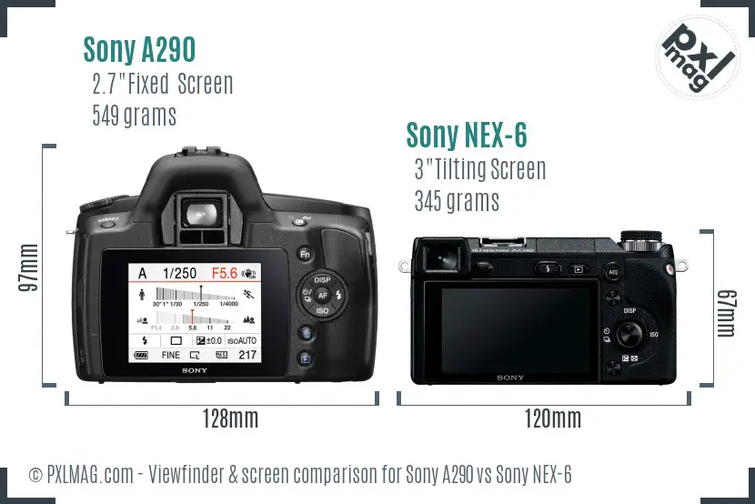 Sony A290 vs Sony NEX-6 Screen and Viewfinder comparison