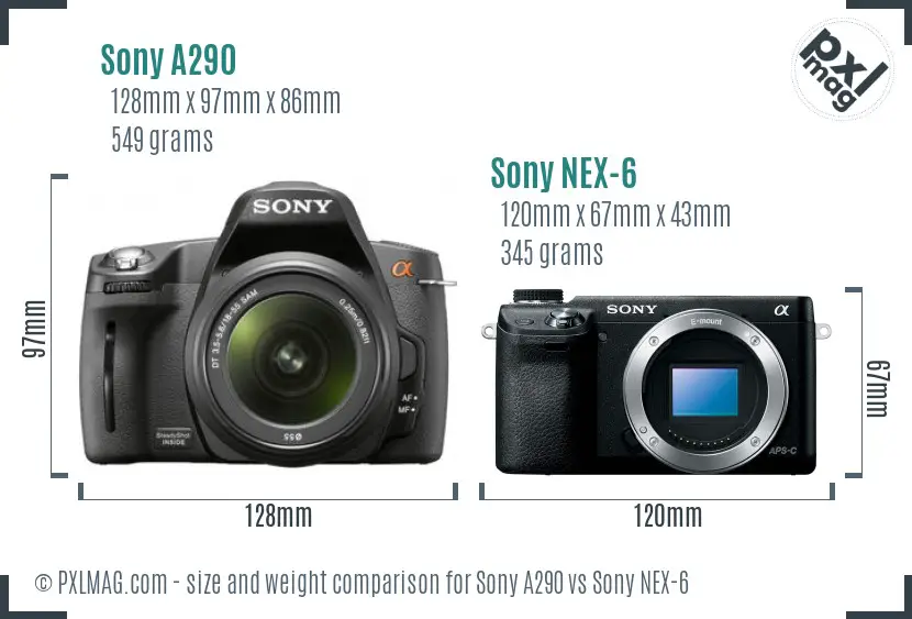 Sony A290 vs Sony NEX-6 size comparison