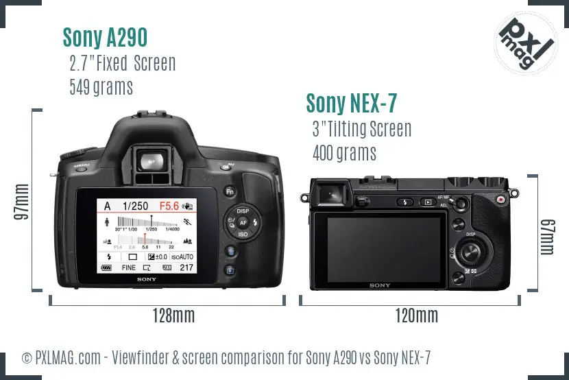 Sony A290 vs Sony NEX-7 Screen and Viewfinder comparison