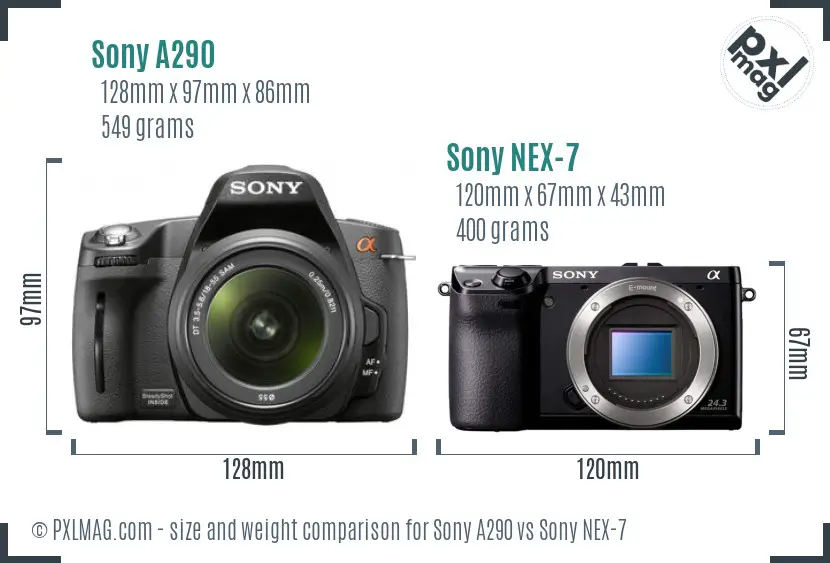 Sony A290 vs Sony NEX-7 size comparison