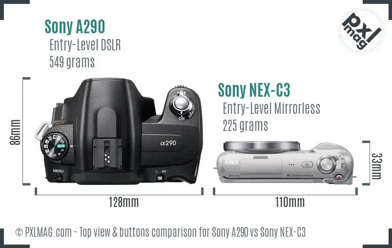 Sony A290 vs Sony NEX-C3 top view buttons comparison