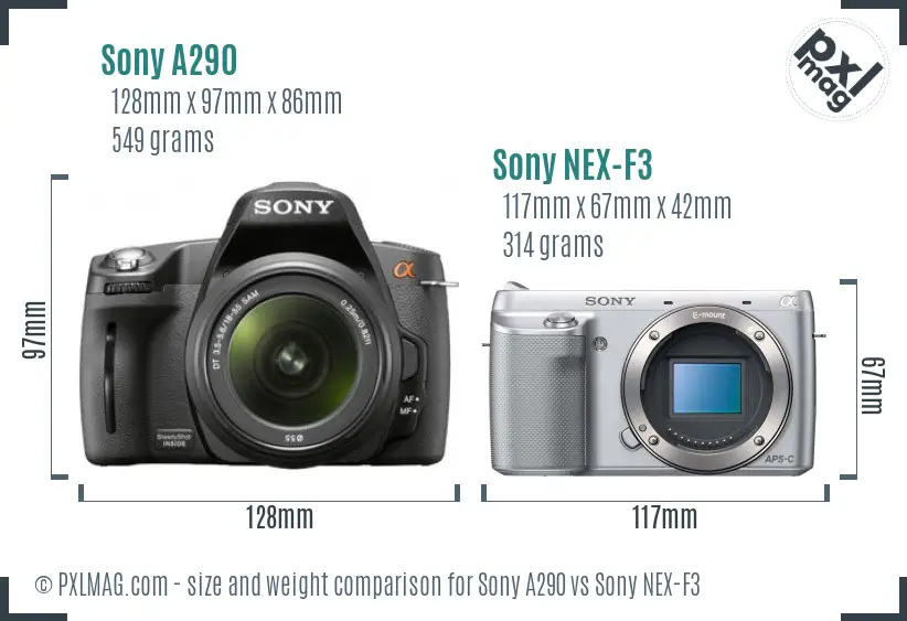 Sony A290 vs Sony NEX-F3 size comparison