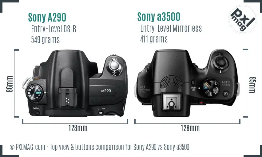 Top view comparison of Sony A290 and a3500