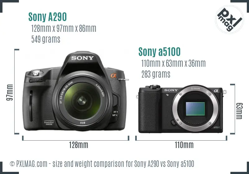 Sony A290 vs Sony a5100 size comparison