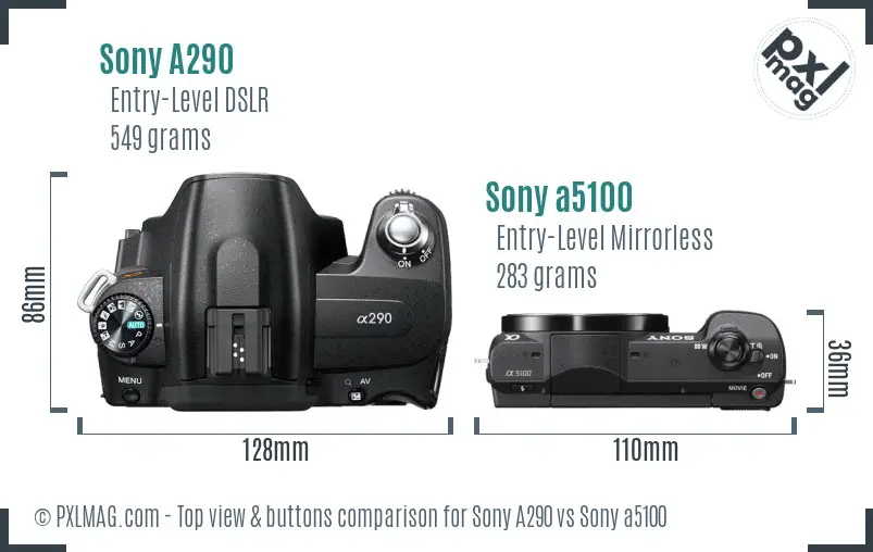Sony A290 vs Sony a5100 top view buttons comparison