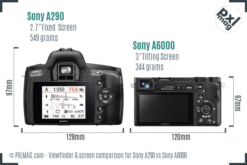 Sony A290 vs Sony A6000 Screen and Viewfinder comparison Sony A290 vs Sony A6000 Screen and Viewfinder comparison