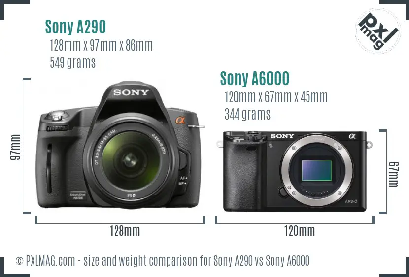 Sony A290 vs Sony A6000 size comparison Sony A290 vs Sony A6000 size comparison