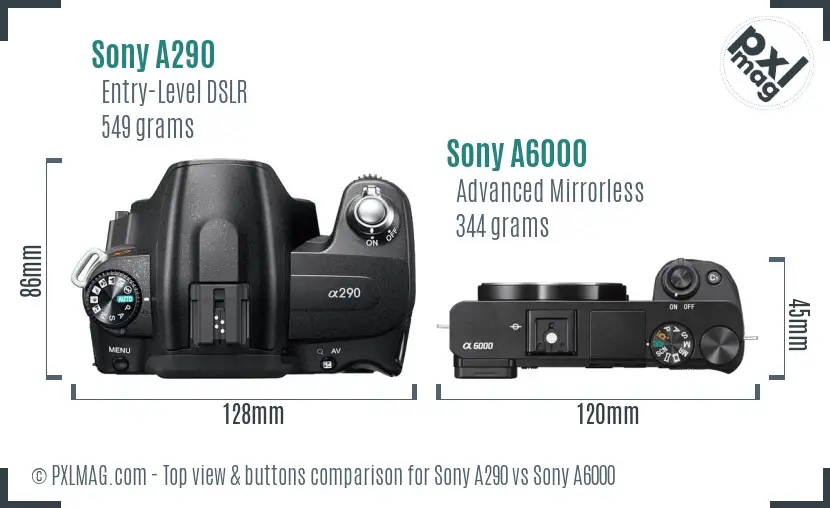 Sony A290 vs Sony A6000 top view buttons comparison Sony A290 vs Sony A6000 top view buttons comparison