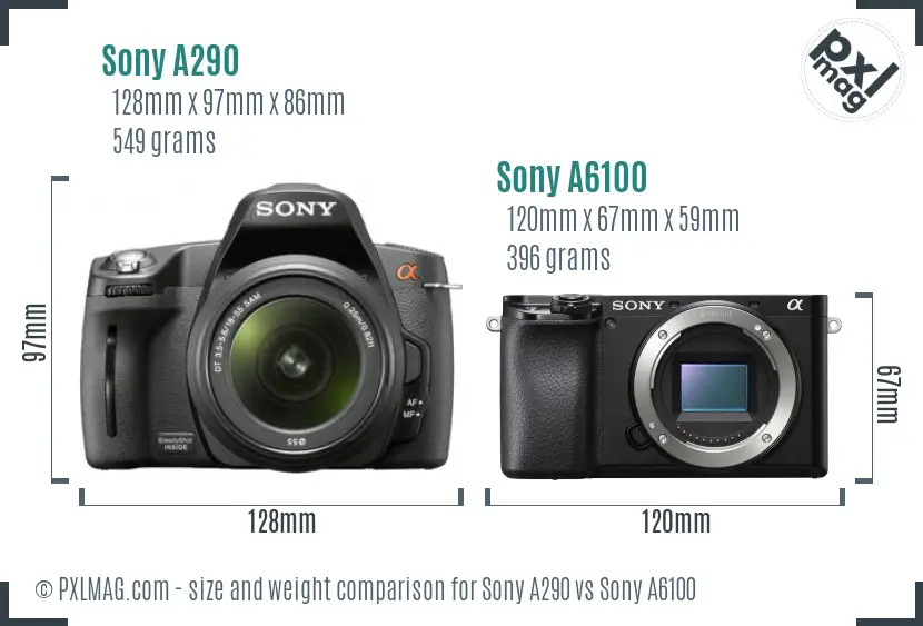 Sony A290 vs Sony A6100 size comparison