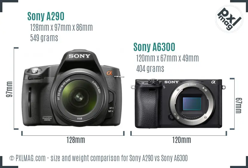 Sony A290 vs Sony A6300 size comparison