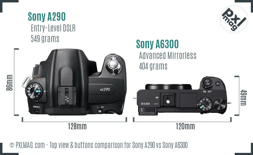 Sony A290 vs Sony A6300 top view buttons comparison