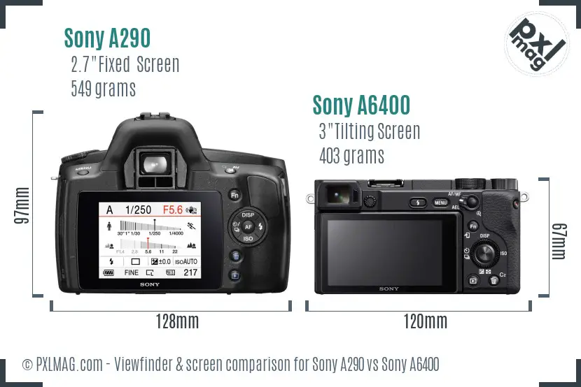 Sony A290 vs Sony A6400 Screen and Viewfinder comparison