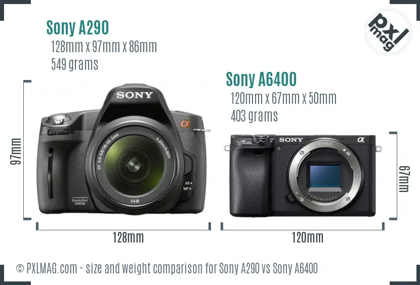 Sony A290 vs Sony A6400 size comparison