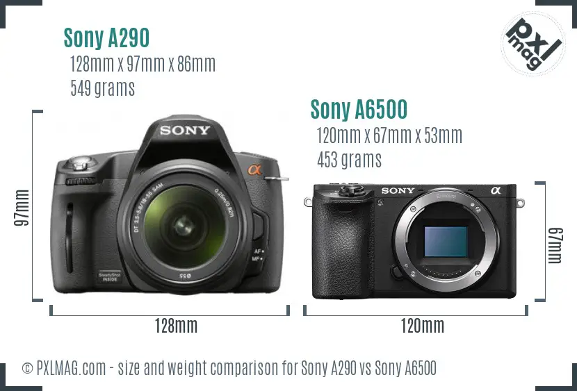Sony A290 vs Sony A6500 size comparison