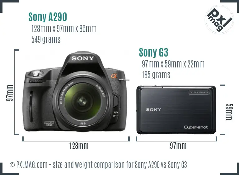 Sony A290 vs Sony G3 size comparison