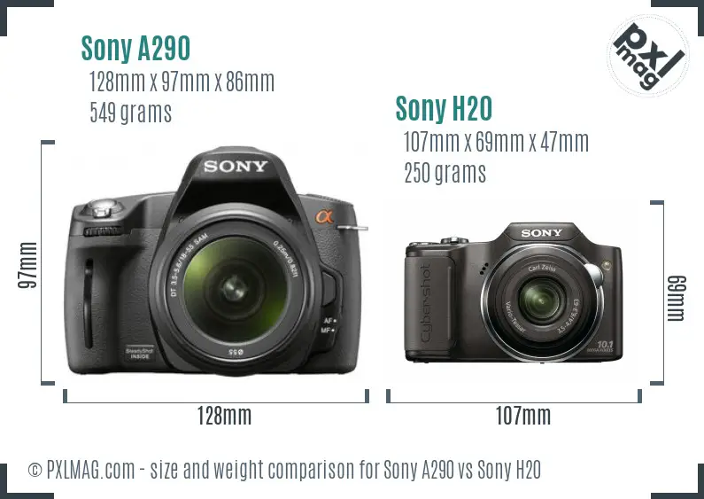 Sony A290 vs Sony H20 size comparison