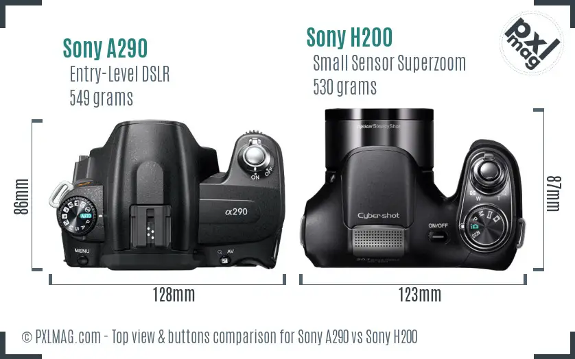 Sony A290 vs Sony H200 top view buttons comparison