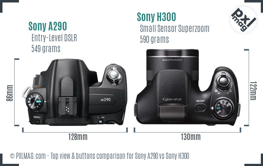 Sony A290 vs Sony H300 top view buttons comparison