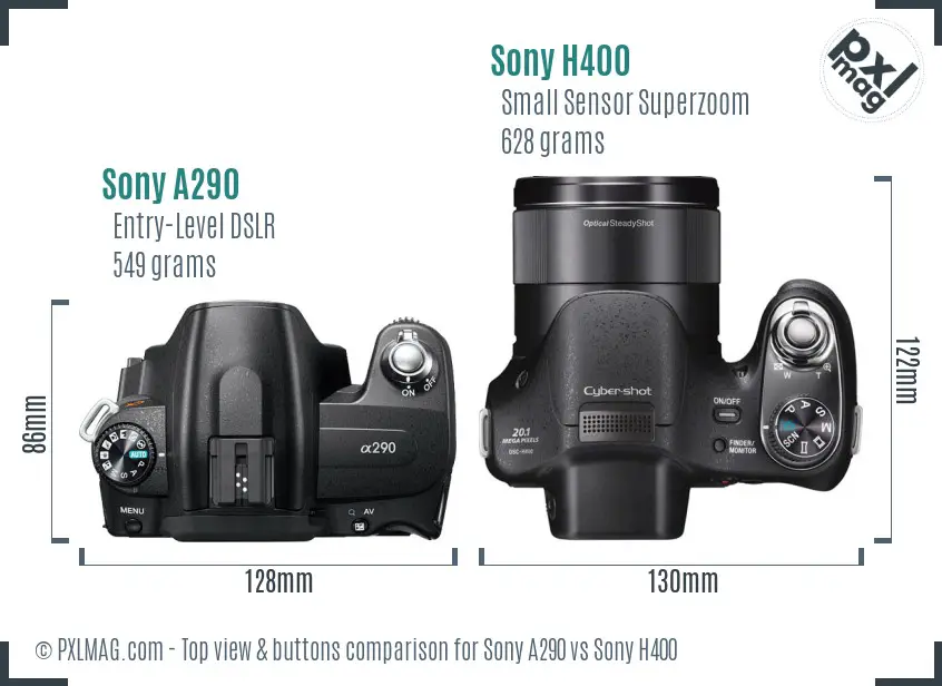 Sony A290 vs Sony H400 top view buttons comparison