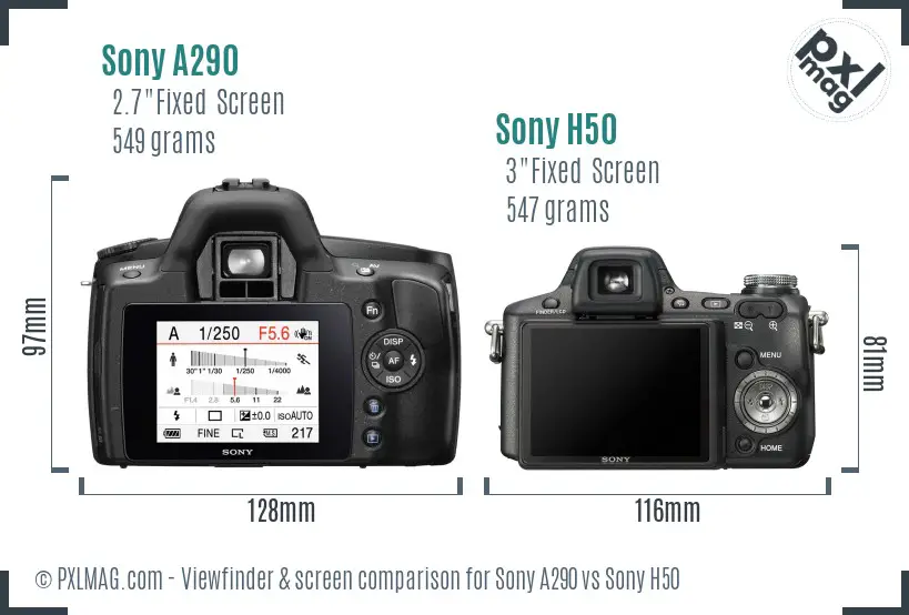 Sony A290 vs Sony H50 Screen and Viewfinder comparison