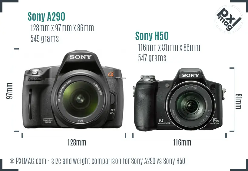 Sony A290 vs Sony H50 size comparison
