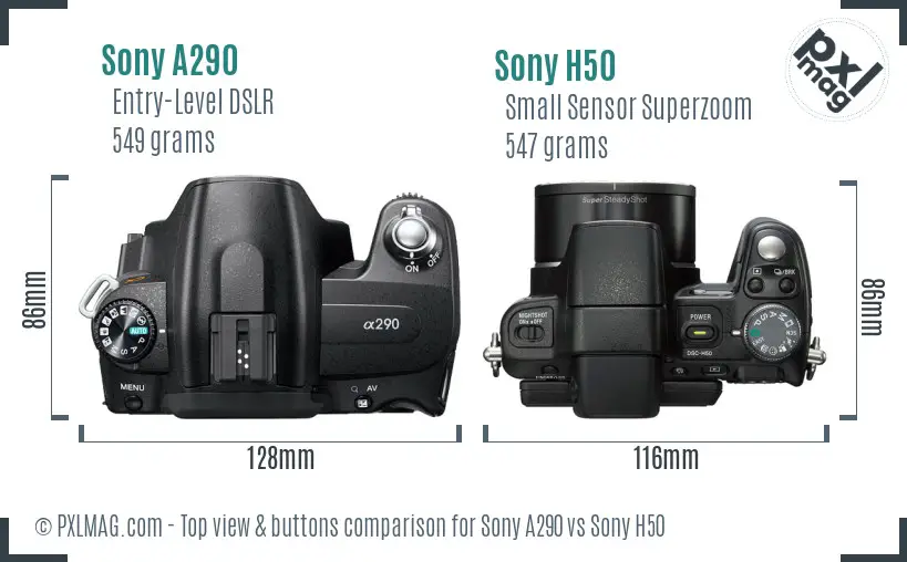 Sony A290 vs Sony H50 top view buttons comparison