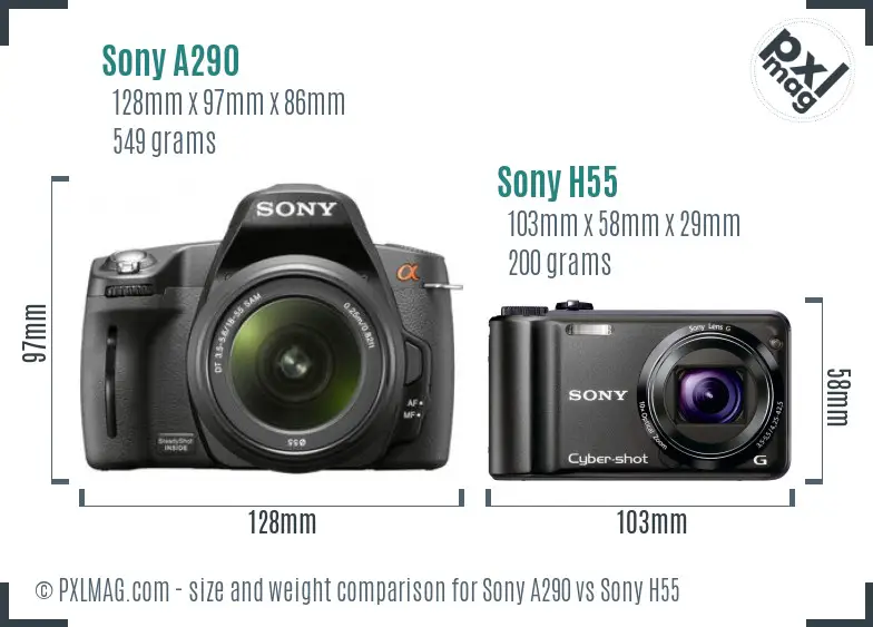 Sony A290 vs Sony H55 size comparison