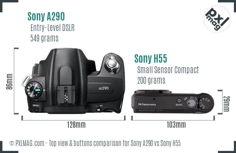 Sony A290 vs Sony H55 top view buttons comparison
