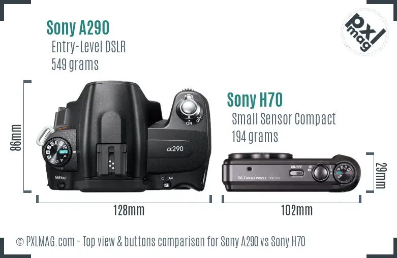 Sony A290 vs Sony H70 top view buttons comparison