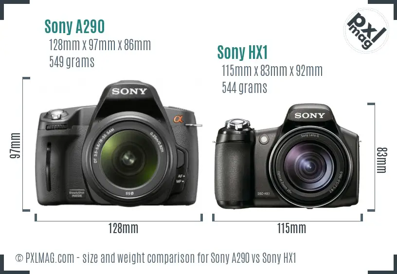 Sony A290 vs Sony HX1 size comparison