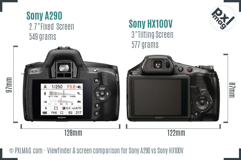 Sony A290 vs Sony HX100V Screen and Viewfinder comparison