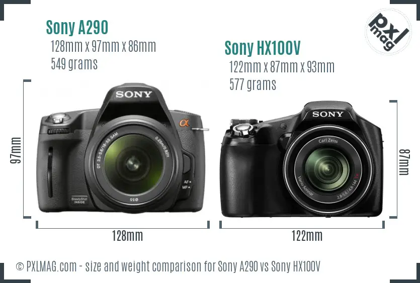 Sony A290 vs Sony HX100V size comparison