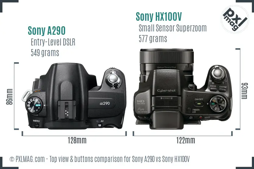 Sony A290 vs Sony HX100V top view buttons comparison